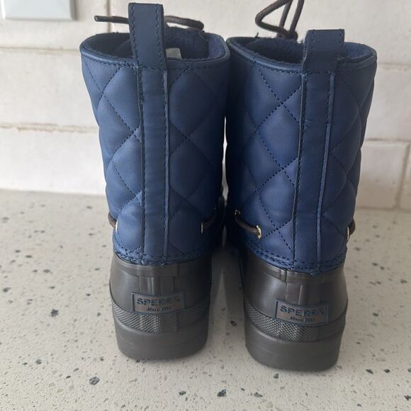 SPERRY Women’s Size 7 Waterproof Rubber Quilted Blue and Brown Rain Duck Boots - Picture 3 of 10